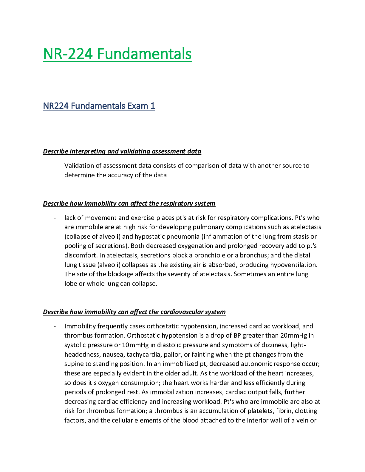 Preview image for NR224 / NR 224 Exam 1 (Latest Update) Fundamentals - Chamberlain